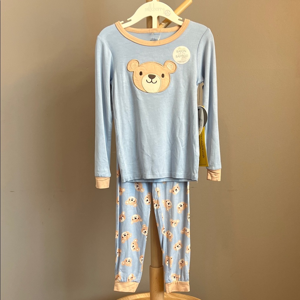 NWT Milkberry Toddler Bamboo Blue Bear Kids Pajama Set